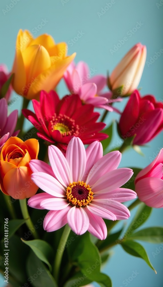 Fototapeta premium Vibrant close-up shot of colorful bouquet of fresh flowers, petal, bouquet