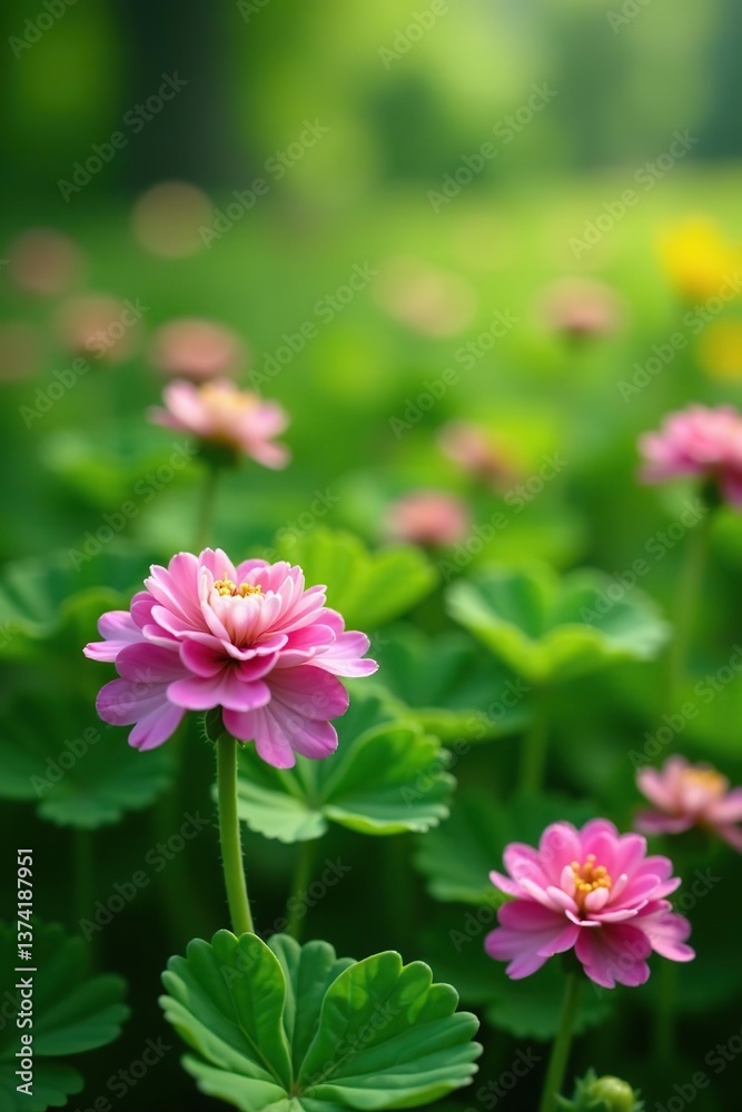 Obraz premium Vibrant clover flowers blooming in a lush garden setting, close-up shot, outdoor, nature