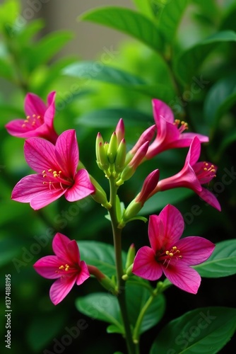 Vibrant magenta flowers in full bloom against a lush green background,  garden,  floral