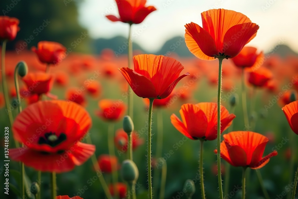 Vibrant set of red poppy flowers perfect for design projects, blooming, decor Vibrant set of red poppy flowers perfect for design projects, blooming, decor