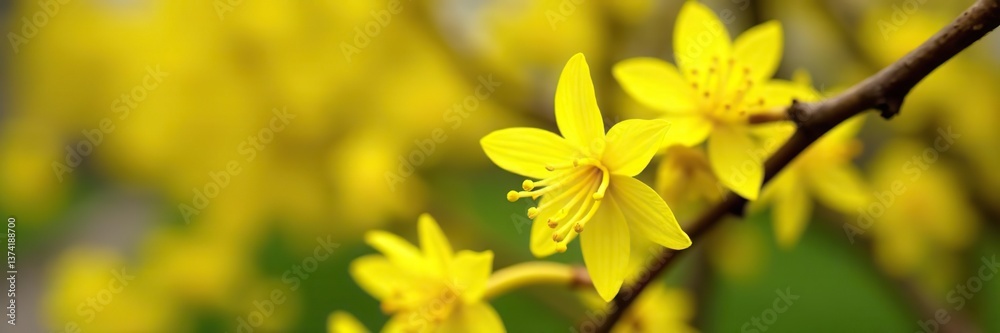 Vibrant yellow forsythia flowers in full bloom in a spring garden, close-up, yellow, spring Vibrant yellow forsythia flowers in full bloom in a spring garden, close-up, yellow, spring