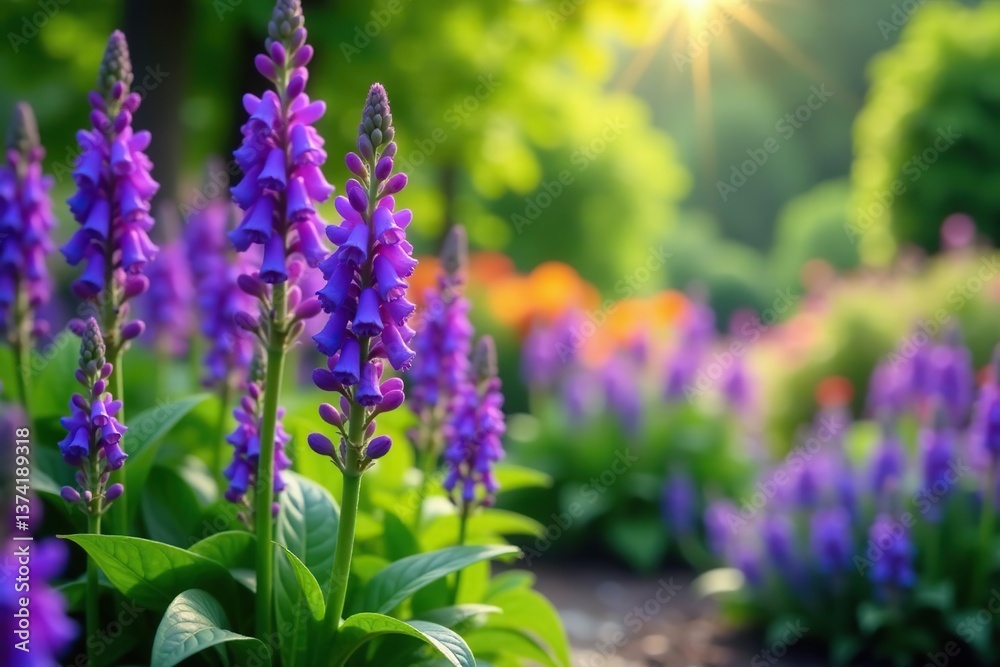 Fototapeta premium Vibrant purple plants in a lush garden setting, showcasing the beauty of nature, nature, colorful