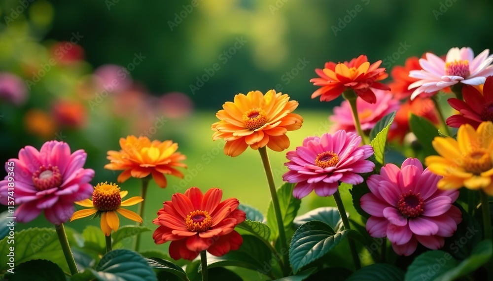 Vibrant flowers in various colors blooming in a lush garden setting, plant, floral Vibrant flowers in various colors blooming in a lush garden setting, plant, floral
