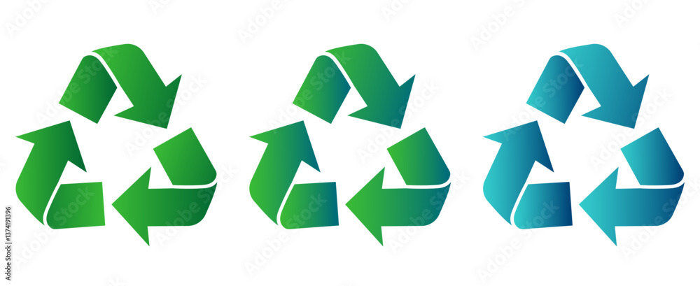 Fototapeta premium Vector illustration set of recycling symbols in various color variations. Perfect for environmental projects, web design, printing, infographics, and more.