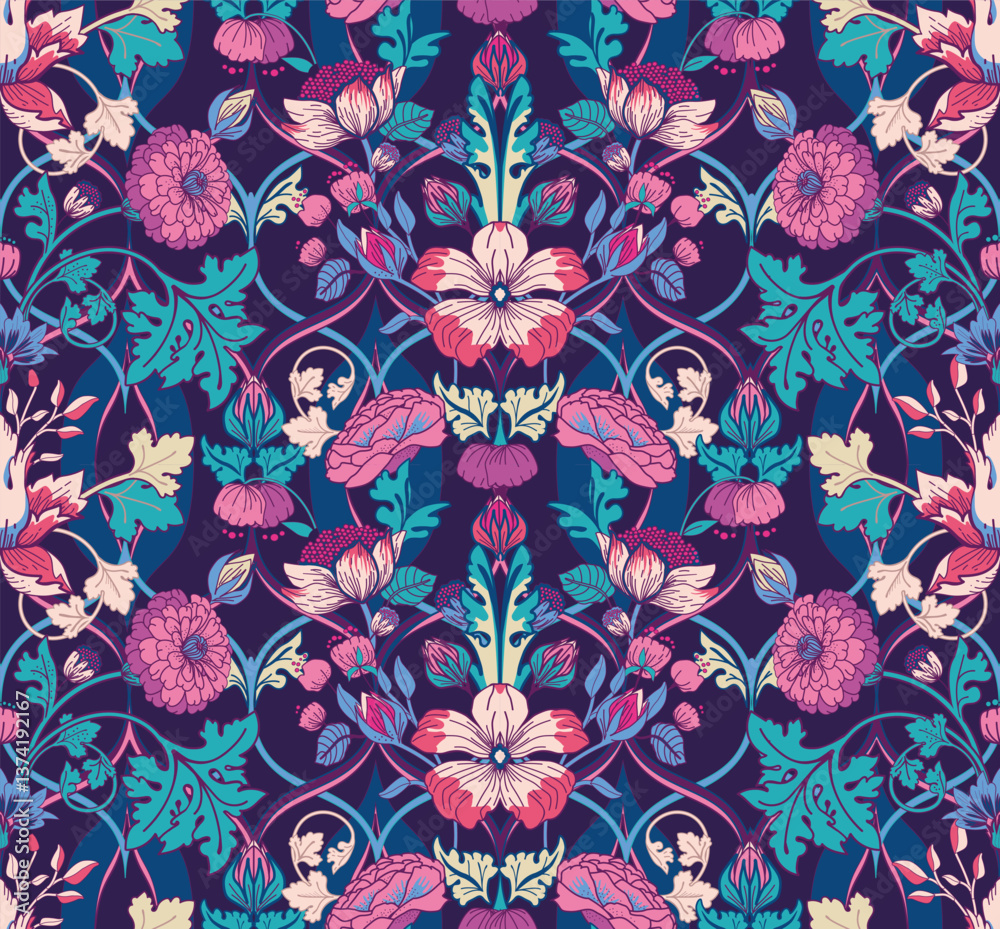 Fototapeta premium Vintage seamless floral pattern in damask style. For textiles, wallpaper, packaging.