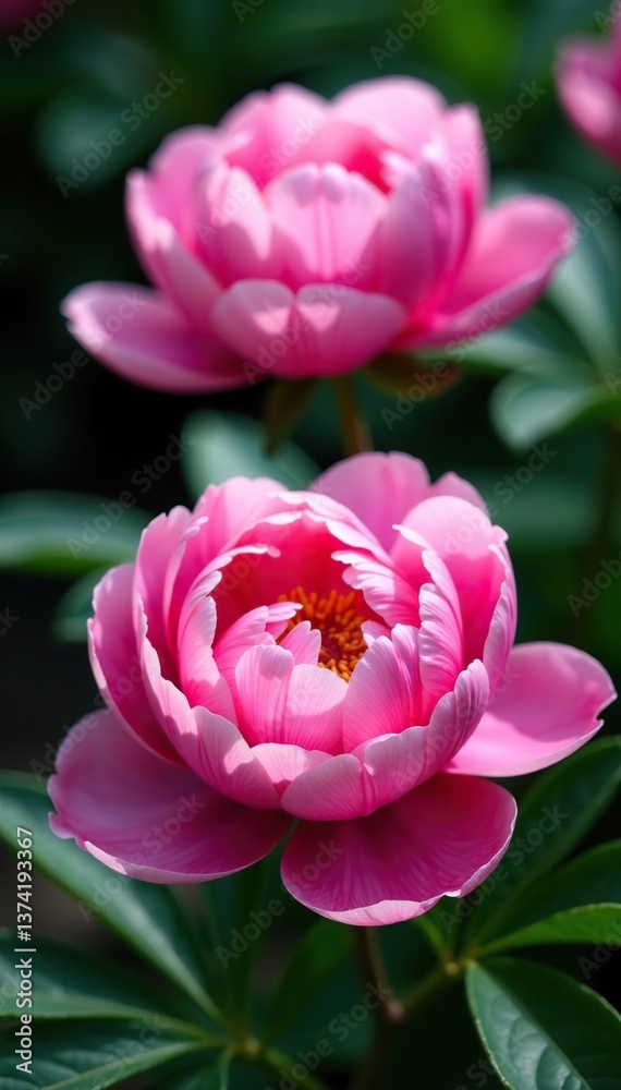 Fototapeta premium Vibrant pink peony flowers in full bloom, background, flora