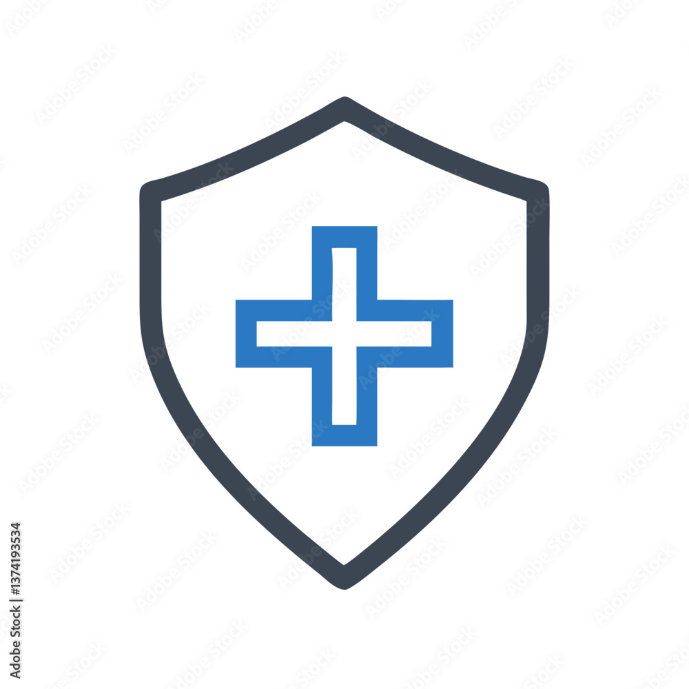 Stylized shield icon with medical cross in blue colors for health and protection themes Stylized shield icon with medical cross in blue colors for health and protection themes