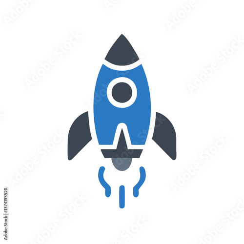 Stylized rocket icon in blue and gray colors for space exploration and technology themes