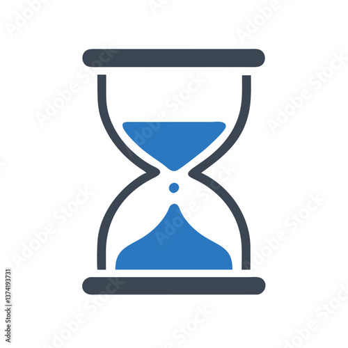 Stylized hourglass icon with blue sand in modern design for time management and efficiency themes