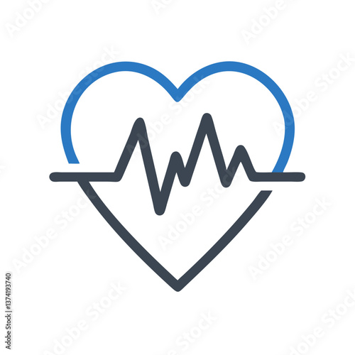 Stylized heart rate icon with heartbeat line in blue and gray colors for health and medical themes