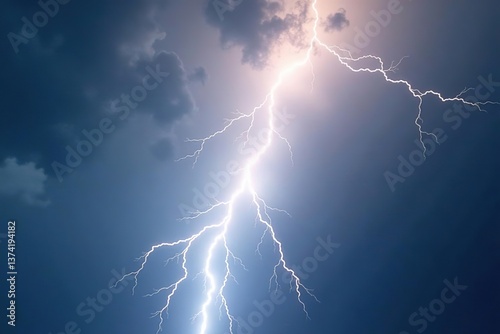 Vibrant white thunderbolt with glowing edges on clear backdrop,  bright,  natural