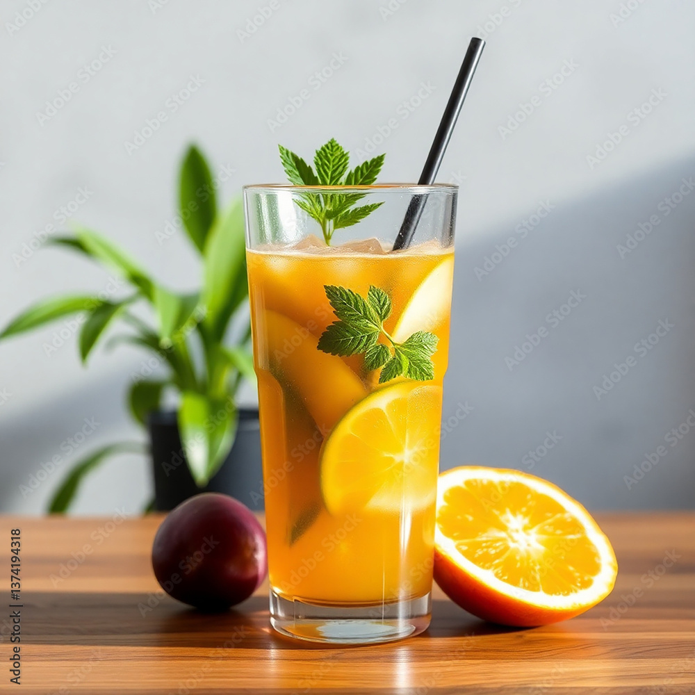 Fototapeta premium Creative juice glass for juicebar