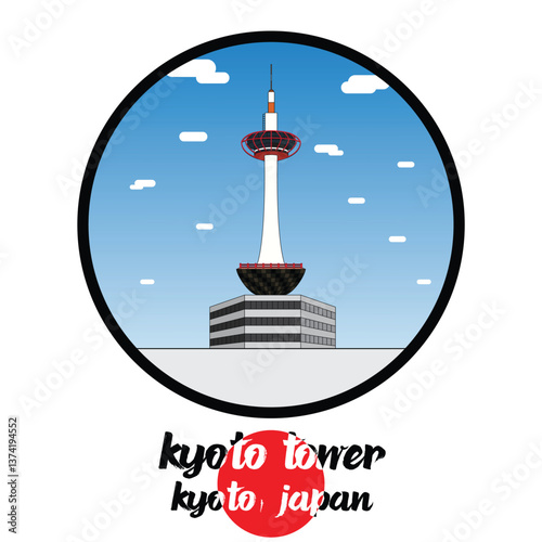 Circle Icon Kyoto Tower. Vector illustration