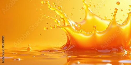Vibrant orange liquid exploding into a splash with realistic textures and shading creating a refreshing and eye-catching image perfect for food and beverage advertising,  realistic,  refreshing