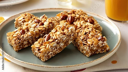 Delicious Homemade Granola Bars with Nuts and Oats on a Plate