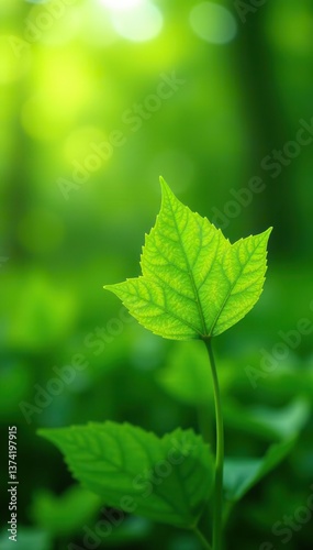 Vibrant green leaf against blurred garden background with sunlight, fresh wallpaper, plant landscape,  view,  natural