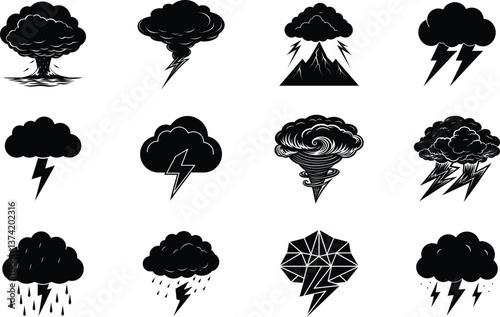 Severe Weather Icons Clouds, Lightning, Storms, and Tornados