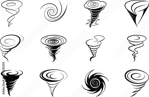 Tornado Icons Spiral, Vortex, Whirlwind, Cyclone, Twister Designs