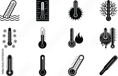 Thermometer Icons Temperature Measurement, Hot, Cold, Weather, Climate