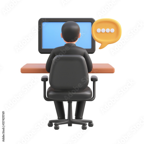 Minimalist icon of a person using a computer at a workspace