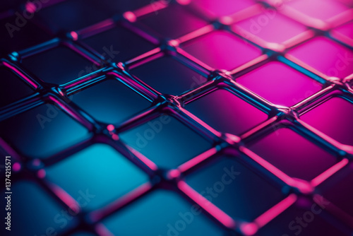 Futuristic Hexagonal Metallic Surface with Vibrant Reflections

