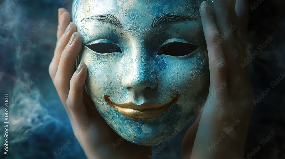 Hidden Sadness Behind a Smile, Faceless Figure Holding a Mask, Emotional Expression Through Art Hidden Sadness Behind a Smile, Faceless Figure Holding a Mask, Emotional Expression Through Art