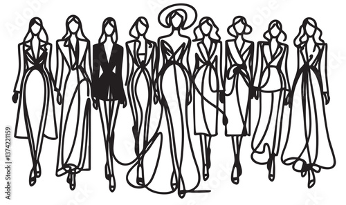 Fashion models sketch. Crowd