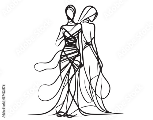 Fashion model. Sketch. Woman in dress