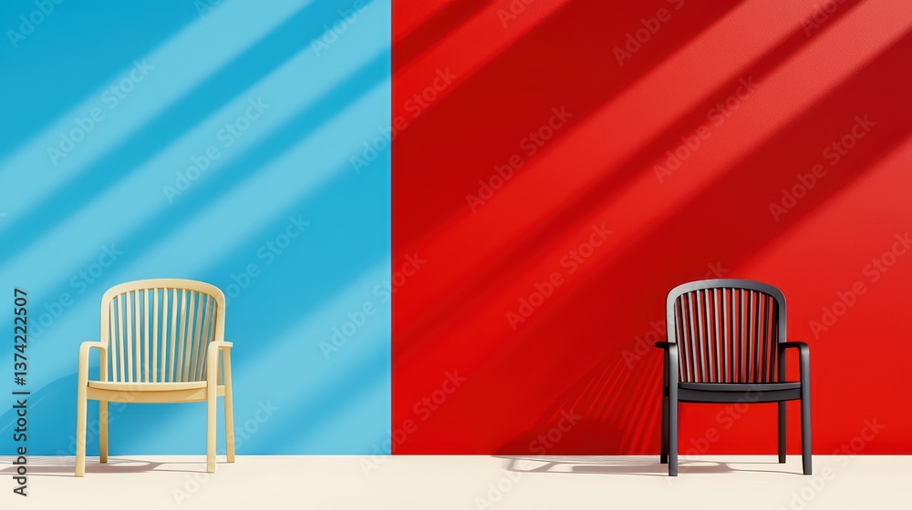 Obraz premium Colorful chairs against vibrant wall background