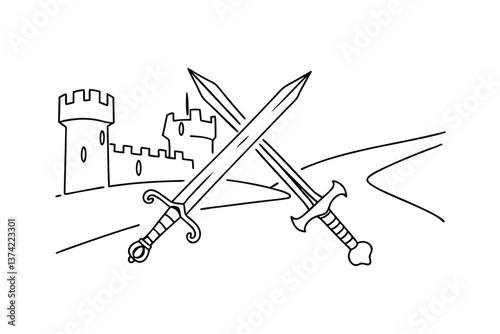 Medieval Swords Crossed, Battle, Castle, Fortress, War, Combat, History, Weaponry, Defense, Conflict