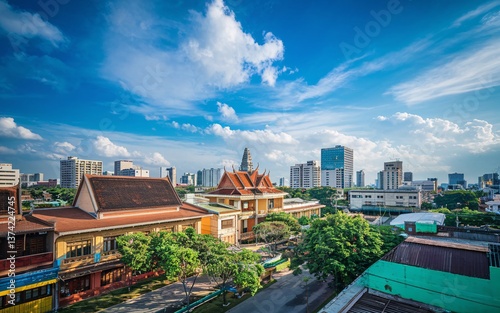 Phnom Penh Cityscape with Temple Cambodia city,