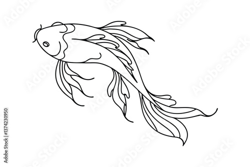 Elegant Koi Fish Drawing, Japanese Carp Illustration, Aquatic Creature Design