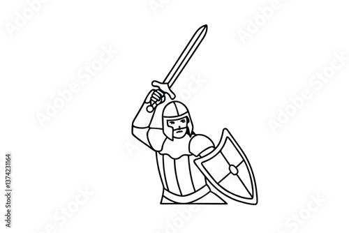 Medieval Knight Line Art Sword, Shield, Armor, Battle, Hero, Warrior, Courage, Valor, Defense, Combat