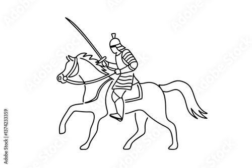 Samurai warrior horseback riding, line art, sword, Japan, Asian, ancient, historical, military, cult