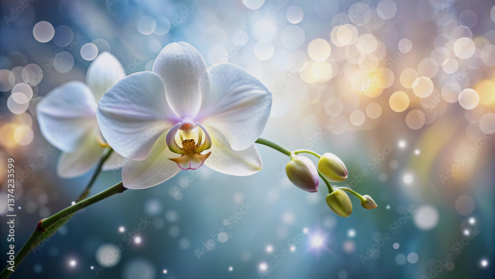 Fototapeta premium Delicate White Orchids in Soft Golden Light