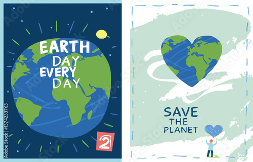 Earth Day. Environment Day. Save the planet. Vector illustration of hands holding the earth, bottom up view of nature and forest, people for ecology and green theme for poster or greeting card