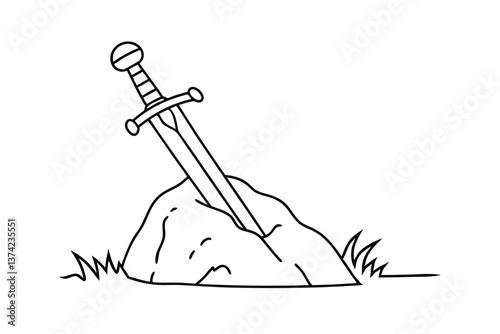 Excalibur Sword in Stone Mythological Legend Medieval Weapon Art