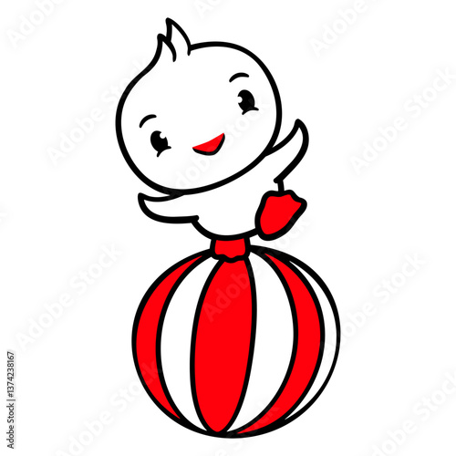 Duck Standing Balancing Ball Circus Trick Beach Design Lover Art Vector Illustration Card T-Shirt Poster Sticker Graphic Print Decorative Drawing Isolated Logo Decoration Symbol Creative Cool Style

