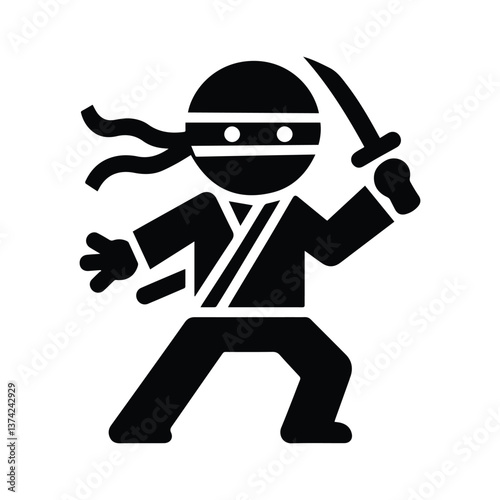 ninja icon, stick figure masked man, martial arts, isolated stickman