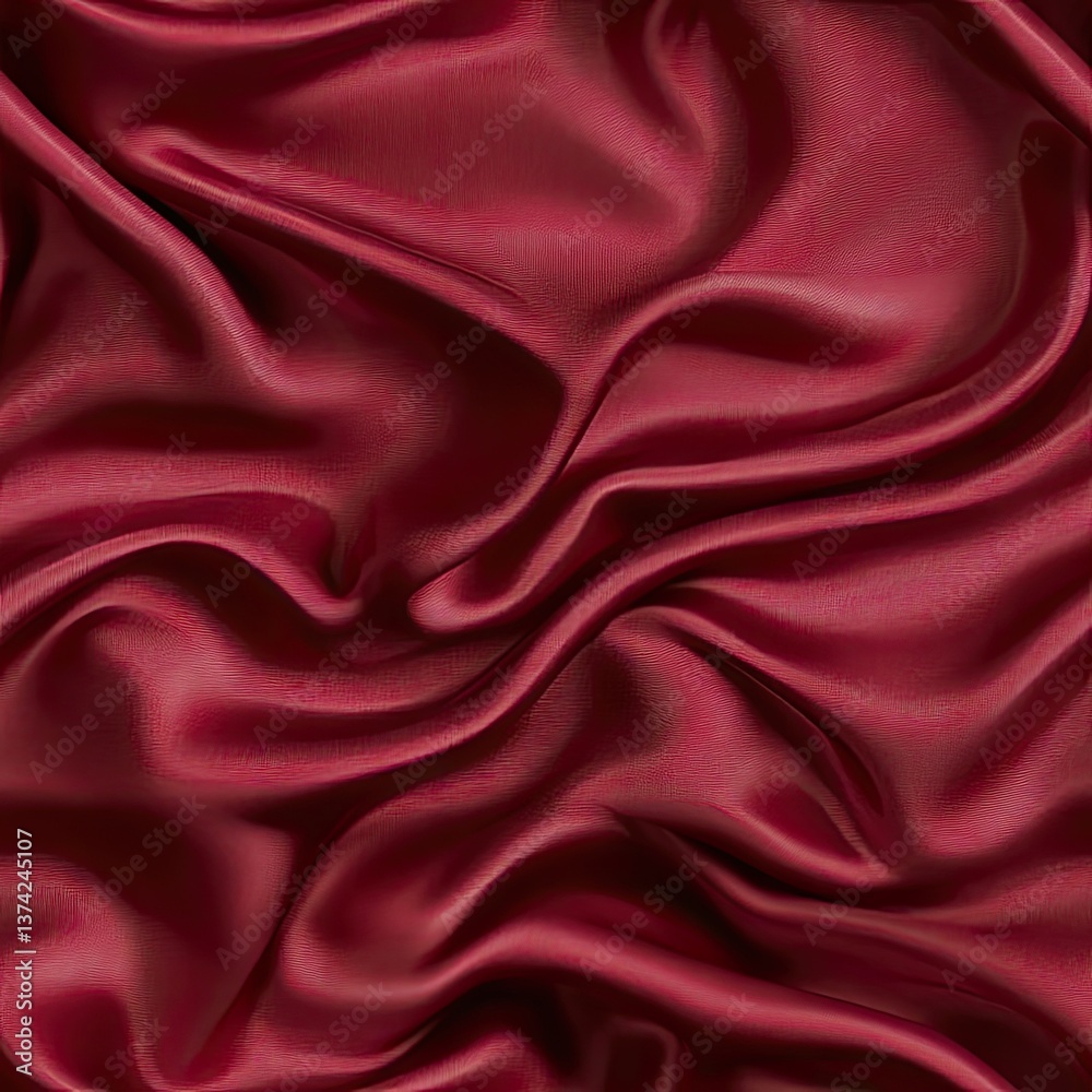Fototapeta premium Dark red silk fabric lies elegantly with soft shadows and a smooth surface, creating a luxurious and inviting atmosphere SEAMLESS PATTERN