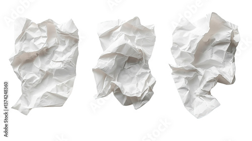 Wallpaper Mural Concept of Discarded Thoughts: A trio of crumpled paper balls, showcasing texture and form, representing the discarding of ideas or mistakes. Torontodigital.ca