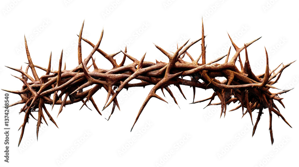 Obraz premium Crown of Thorns: A striking close-up of the crown of thorns, its rough, textured surface a testament to resilience and endurance. The arrangement evokes a sense of both sacrifice and reverence.