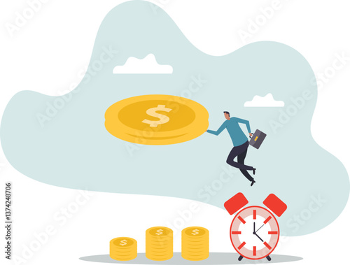 Long term investing or savings for retirement fund, compound interest or investment growth, tax time reminder .character for design.