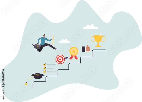 Career planning, step to develop plan and growth career opportunity, professional achievement or business success .character for design.
