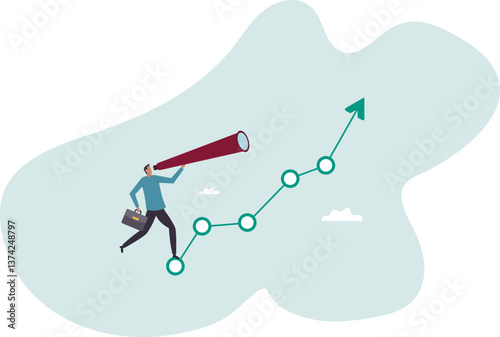 Investment upside potential, economy prediction or forecast, vision or analyze future, business growth or earning increase.character for design.