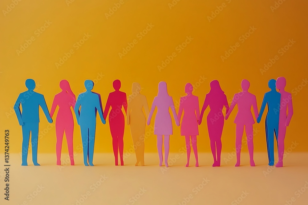 Obraz premium Colorful Paper People Holding Hands Teamwork Concept20