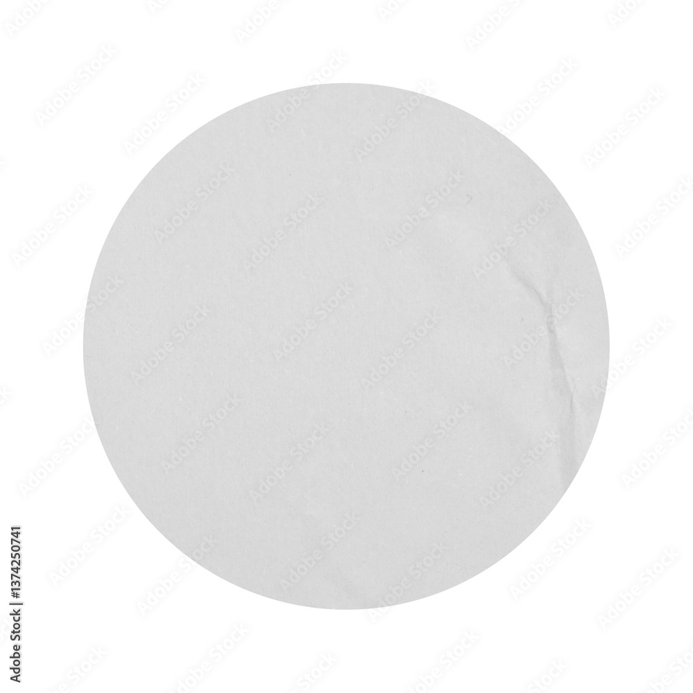 Blank White empty round crumpled paper emblem mockup promotion sticker label cutout isolated on a transparent background Copy space. Blank White empty round crumpled paper emblem mockup promotion sticker label cutout isolated on a transparent background Copy space.