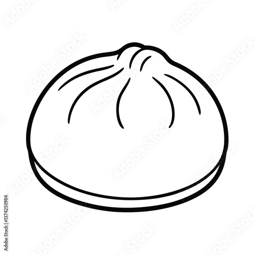 Delicious Steamed Bao Bun, Asian Cuisine, Fluffy Dough, Simple Line Drawing