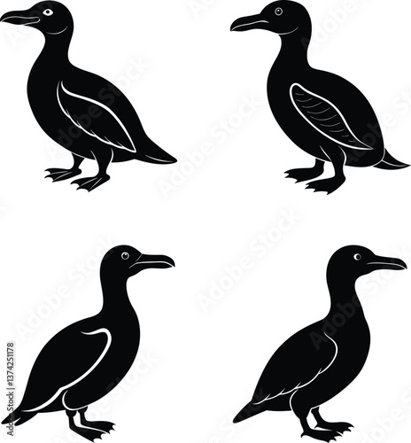 Extinct animal great auk silhouette vector illustration