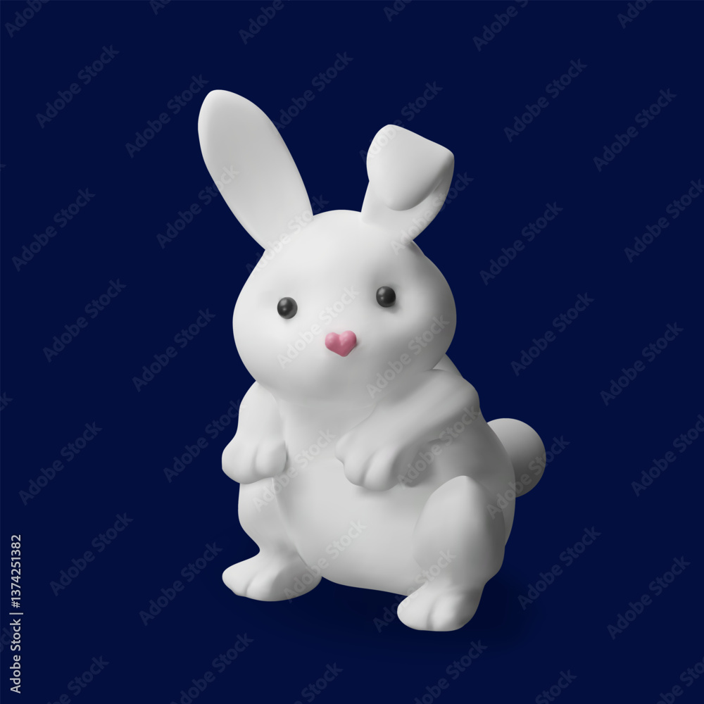 Obraz premium 3d stand up render rabbit. Three-dimensional vector illustration easter holiday. Happy, cute spring character. Greeting hare on the background. Banner with animal for Asian lunar traditional festival
